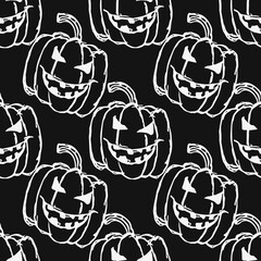 Seamles halloween pattern with scary pumpkin. Doodle halloween pumpkin background