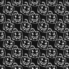Seamles halloween pattern with scary pumpkin. Doodle halloween pumpkin background