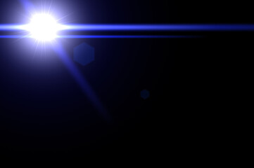 lens flares for photography and anamorphic lens flare. Blue rays light isolated on black background for overlay design