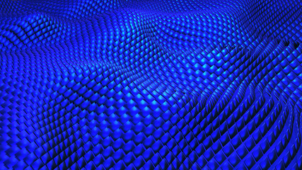 Background 3D with blue squares waves field, abstract technology design, fantastic sea of shiny pattern, 3D render illustration background.
