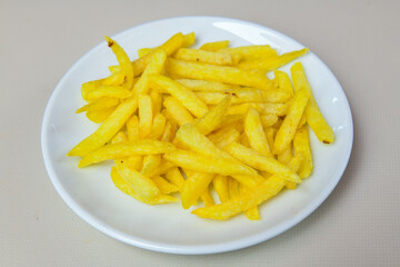 French fries Snack food crispy potato . Fast food or  snacks concept. Patates cips.