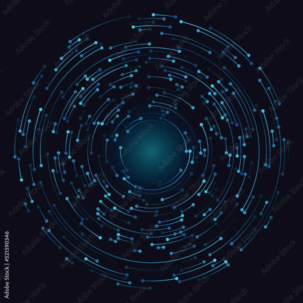 Fototapete blue lines with two dots each in a circle as a background of geometric line art. big data or cybersp