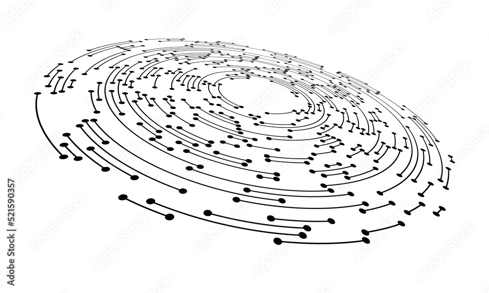Poster Circle with black lines and dots as dynamic abstract vector background or logo or icon. Abstract background with lines in circle.