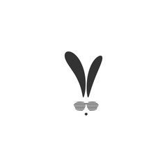 Fototapeta premium black hipster rabbit avatar with disco glasses isolated on white. Graphic rabbit. Retro party logo.