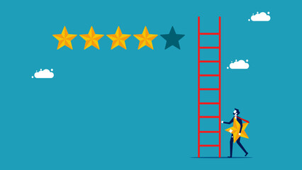 Determine the rating level. business people hold stars for popularity vector