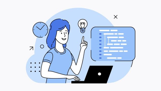 IT programming, Support. Concept of script coding. Programming language. Programmer working on web development on computer. Software developers. Workplace of the programmer. 2d flat animation	