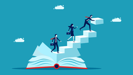 Organizational development book. businessman builds a book ladder. vector eps