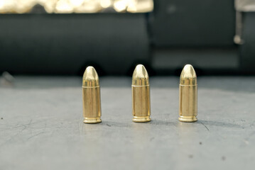 live ammunition close-up. cartridges. cartridges are on the table