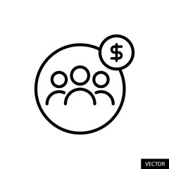 Refer and earn, Invite friends, earn money, Referral marketing concept vector icon in line style for website design, app, UI, isolated on white background. Editable stroke. Vector illustration.