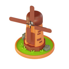 windmill house illustration 3d