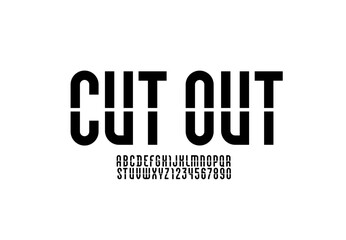 Black font, stencil alphabet, modern letters and numbers, vector illustration 10EPS