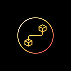 Block-Chain vector concept yellow line icon. Circle with Blockchain round symbol