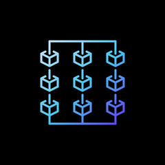 Blockchain Technology with 9 Blocks vector concept blue line icon