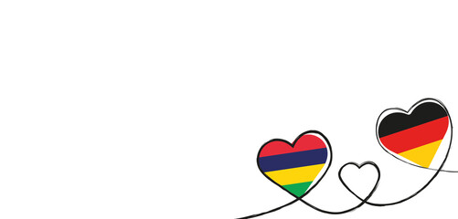 Drei Herzen mit der Fahne von Deutschland und Mauritius - obrazy, fototapety, plakaty