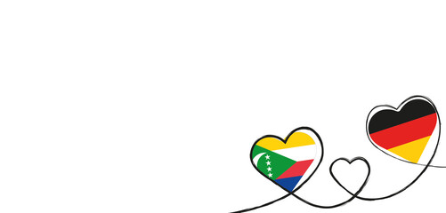 Drei Herzen mit der Fahne von Deutschland und der Komoren