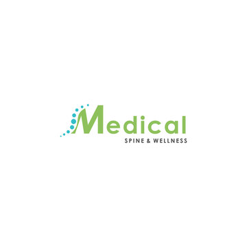medical spine wellness logo design.DNA genetic molecule vector template.letter m logo and biotechnology logotype