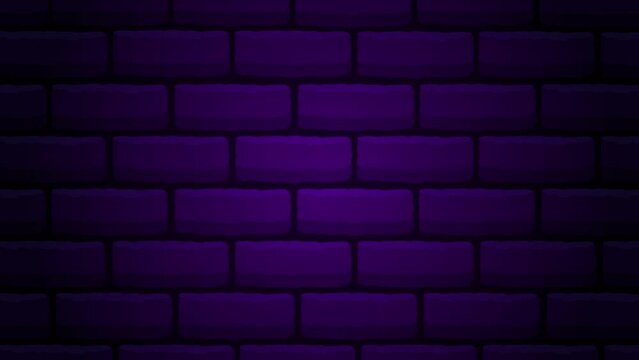 3D Neon stone wall background Design. Realistic Led Light Wire Frame Neon purple light on dark black brick wall vector illustration. Neon border or frame. Lights sign. 4k abstract animated background.