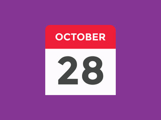 october 28 calendar reminder. 28th october daily calendar icon template. Calendar 28th october icon Design template. Vector illustration
