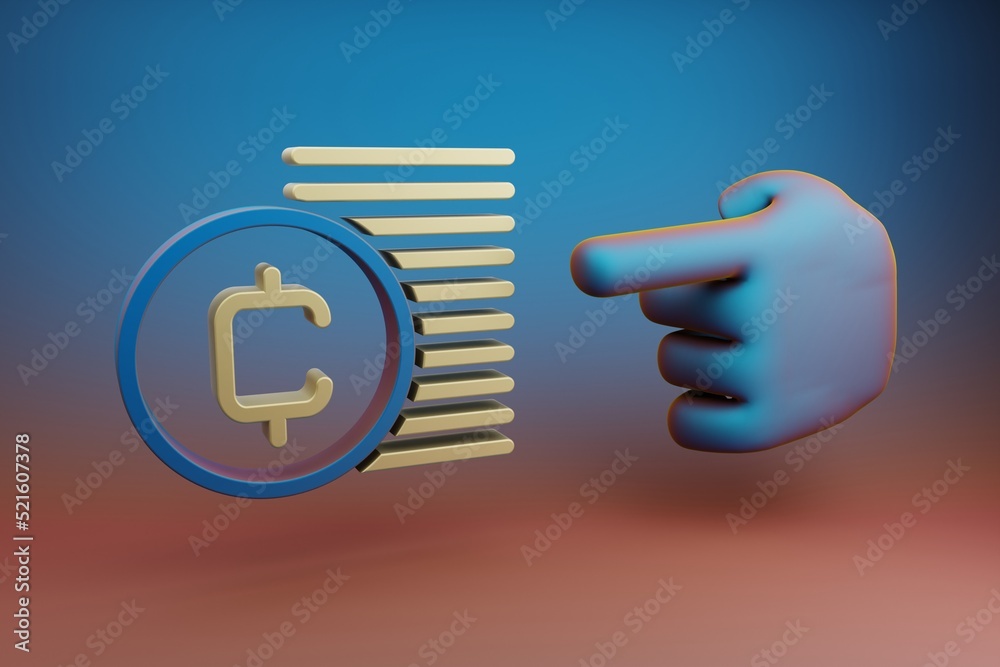 Leinwandbilder beautiful illustrations abstract hand index finger points to cryptocurrency coin save symbol icon on