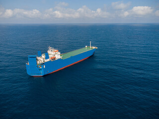 Aerial drone top view of empty car ferry boat