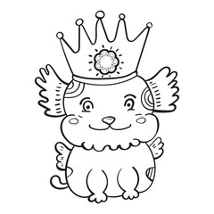 Doodle dog with crown and angel wings coloring page