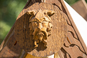 Viking wood carving on display