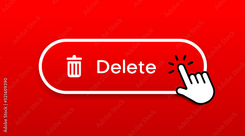 Aufkleber Hand mouse cursor click red erase, wipe, delete button or sign for website, mobile app, UI.