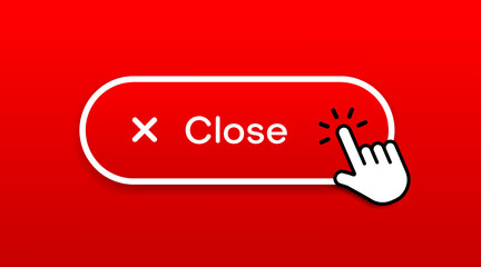 Hand mouse cursor click red shut down, close button or sign for website, mobile app, UI.