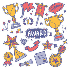Award elements hand drawn doodle vector illustration
