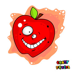 Obraz premium Cute crazy fruit collection, one of them apple. Cartoon character for your food design. Healthy food concept. Vegan, vegetarian and diet, sport food. Smoothies and juices, jams.
