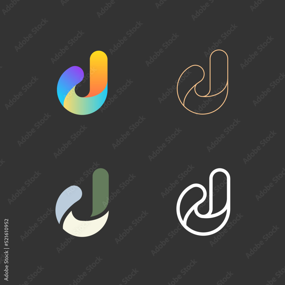 Fototapete set of letters d from abstract multicolors shapes and lines. template elements. vector logo design.