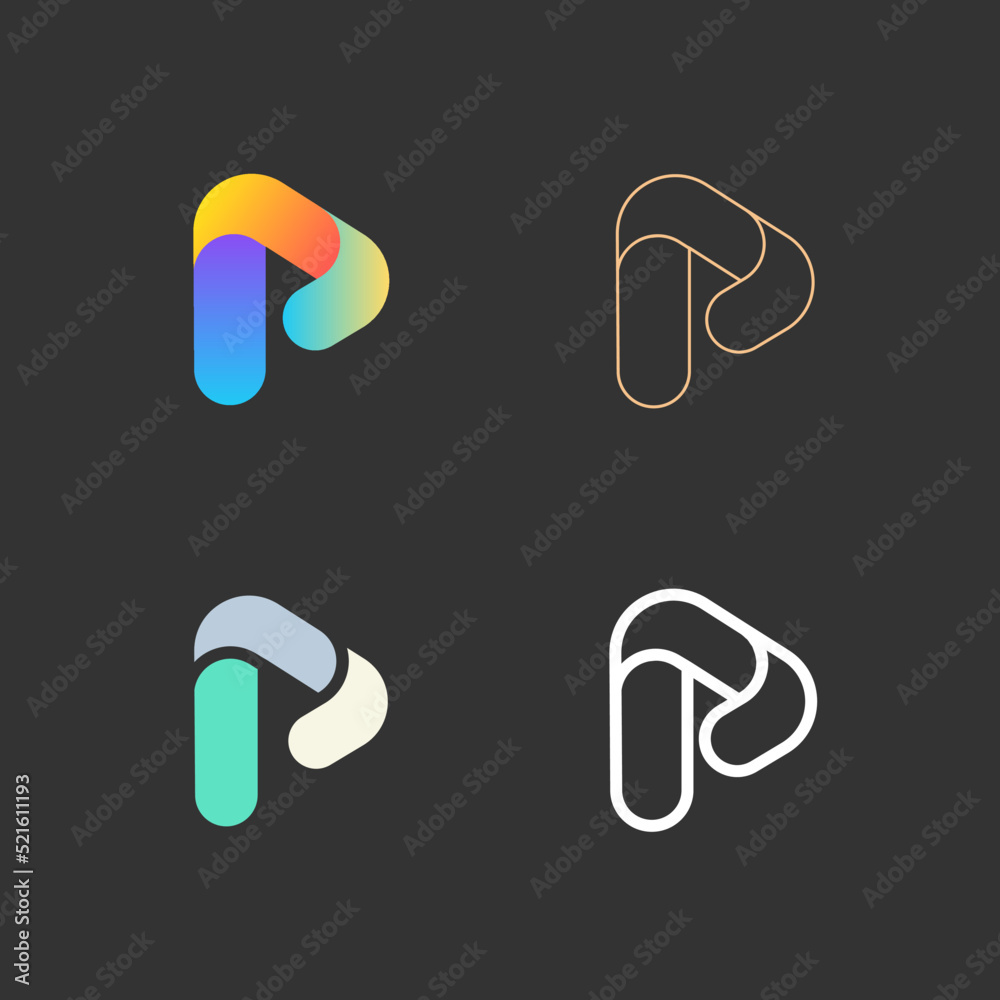 Fototapete set of letters p from abstract multicolors shapes and lines. template elements. vector logo design.