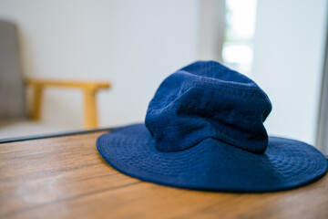 blue hat on a table