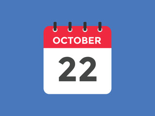 october 22 calendar reminder. 22th october daily calendar icon template. Calendar 22th october icon Design template. Vector illustration
