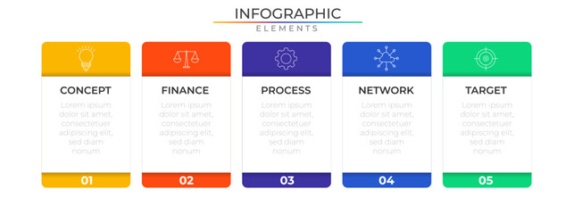 Workflow business infographic elements concept design vector with icons. Annual network project template for presentation and report.