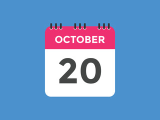 october 20 calendar reminder. 20th october daily calendar icon template. Calendar 20th october icon Design template. Vector illustration
