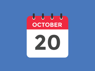october 20 calendar reminder. 20th october daily calendar icon template. Calendar 20th october icon Design template. Vector illustration
