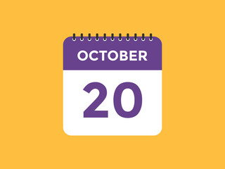 october 20 calendar reminder. 20th october daily calendar icon template. Calendar 20th october icon Design template. Vector illustration
