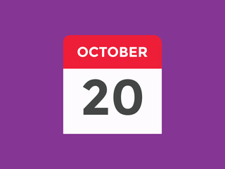 october 20 calendar reminder. 20th october daily calendar icon template. Calendar 20th october icon Design template. Vector illustration
