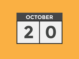 october 20 calendar reminder. 20th october daily calendar icon template. Calendar 20th october icon Design template. Vector illustration
