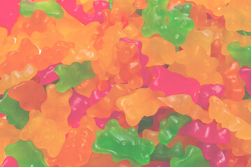 Jelly sweats bears background. Top view.