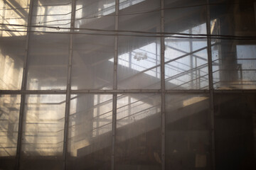 Stairs in pedestrian crossing. Details of building.