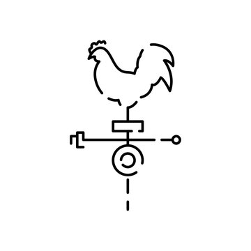 Weather, meteorology vector line icon illustration. Cloud and cloudy autumn weather. Rain and rainy or Windy. Weather vane rooster