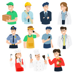 Occupation Collection, Workers in the uniform. Flat Vector Profession set.