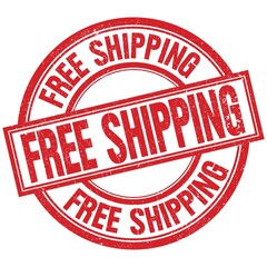 FREE SHIPPING written word on red stamp sign