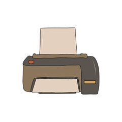 Vector isolated printer on a white background in doodle style. Printing on paper. Colorful flat illustration.