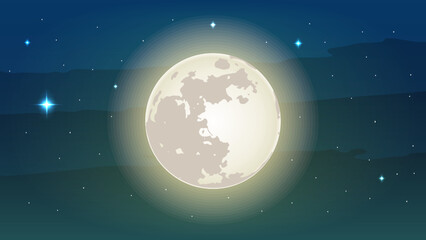 Naklejka na ściany i meble full moon on dark blue sky. Vector illustration