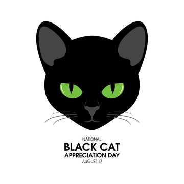 National Black Cat Appreciation Day vector. Black cat head with green eyes icon vector isolated on a white background. August 17. Important day