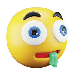 Drooling emoji face 3d rendering isometric icon.