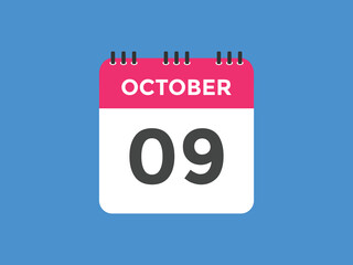 october 9 calendar reminder. 9th october daily calendar icon template. Calendar 9th october icon Design template. Vector illustration
